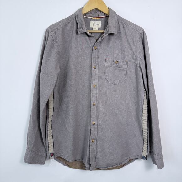 Koto Urban Outfitters Button Up Shirt Size L Muted Gray Taupe Textured Micro Dot - Picture 1 of 7